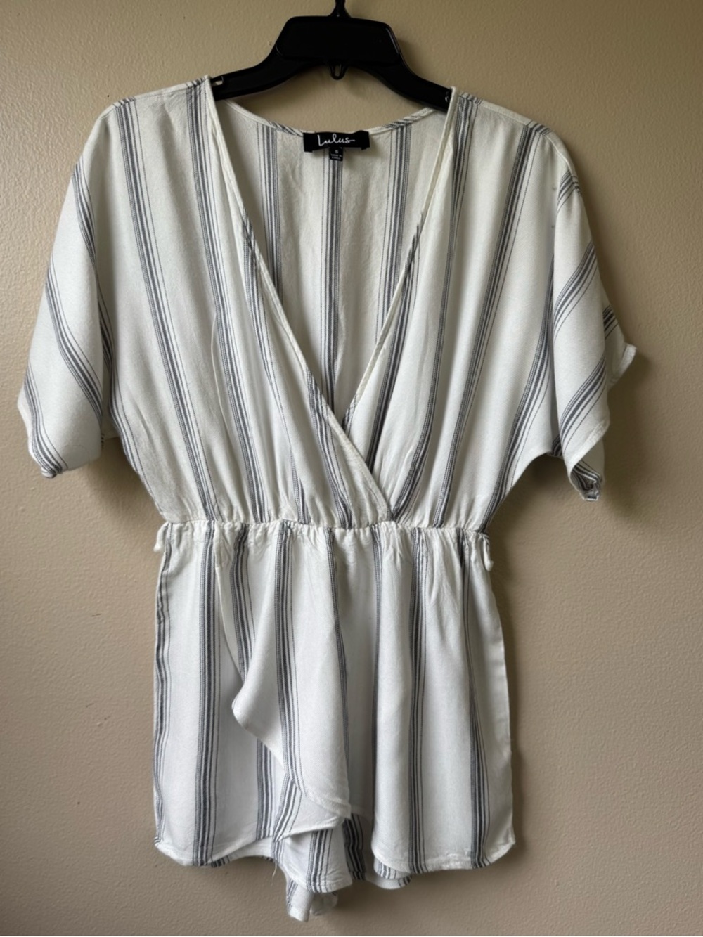 Lulu's White and Black Striped Wrap Romper (A-86) Size S